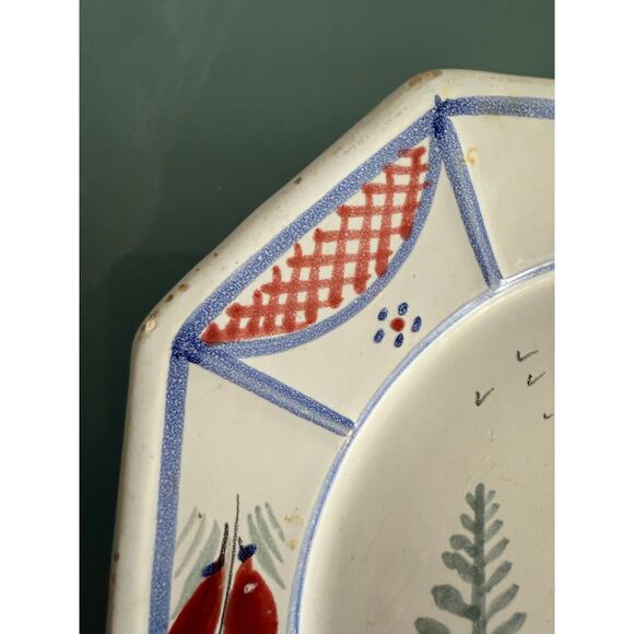 Henriot Quimper Faience Pottery Blue Mistral Breton Man 10” Octagonal Plate - Picture 6 of 9